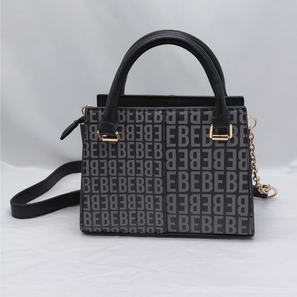 Bebe Women Black Logo Crossbody Satchel Handbag Purse Gold Chain Small Tote NWOT - Picture 2 of 10